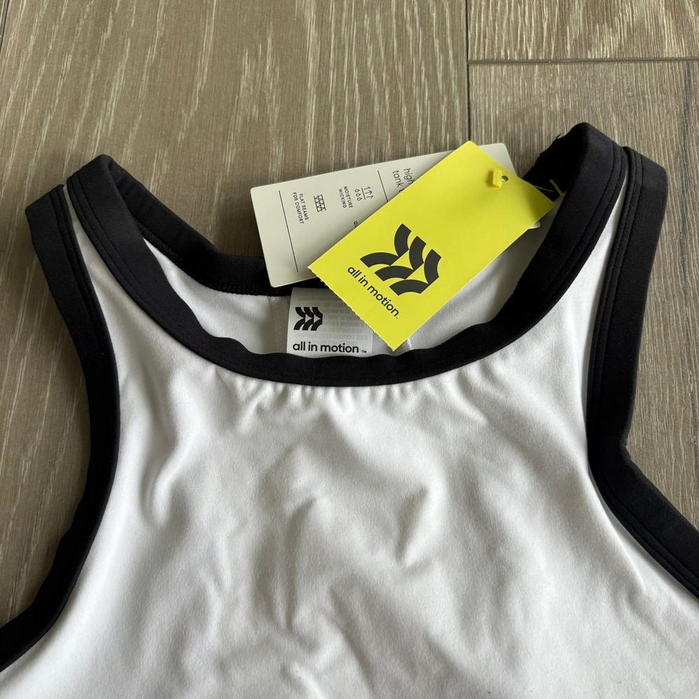 All in Motion Womens High Neck Tank Top White Black Trim Athletic Medium NEW - Picture 3 of 16